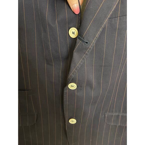 Brunello Cucinelli Blazer Mens IT50 40R Sport Coat Navy Pinstripe Elbow Patches - Picture 3 of 11